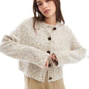 & Other Stories alpaca blend textured knit cardigan in beige melange